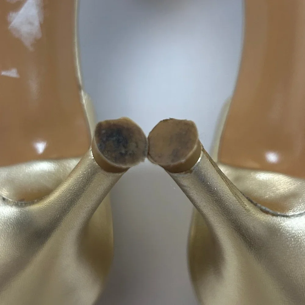 Stuart Weitzman Heels Crissy D'Orsay Womens 8 Gold‎ Leather Peep Toe Pumps